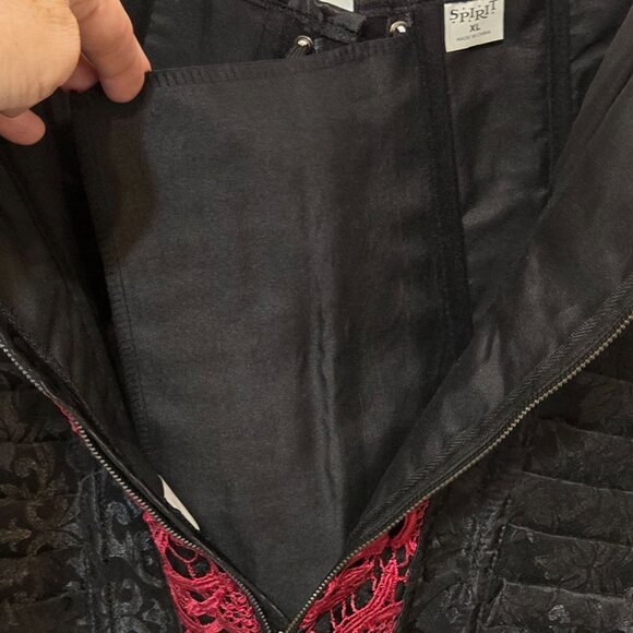 Gothic Brocade Lace-Up Corset Steampunk Black & Red Victorian Front Zipper XL - Picture 10 of 11